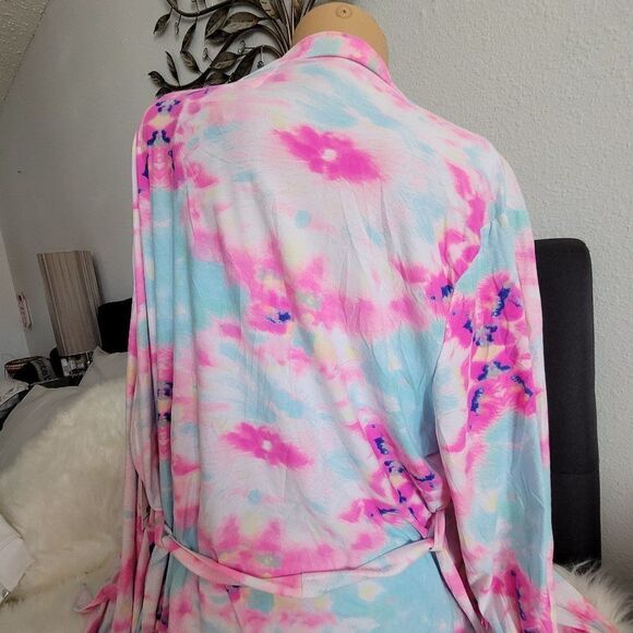 FRENCH AFFAIR 3 pc Pink-Blue pajama shorts, tank and robe Set NWT 909 - Picture 9 of 10